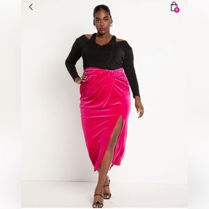 Hot pink twist velvet maxi skirt